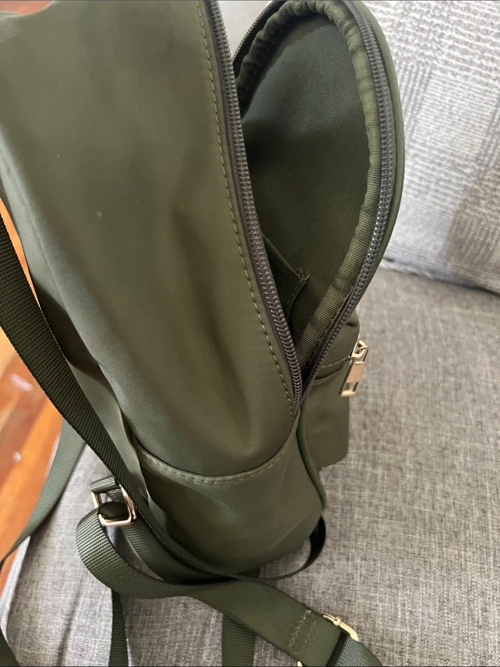 Olive Green Mini Backpack with Floral Butterfly Motif